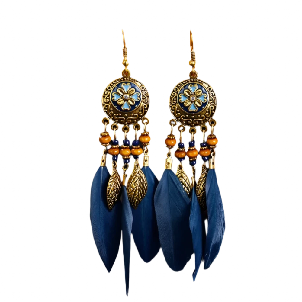 Boho-Vintage Feather Tassel Earrings