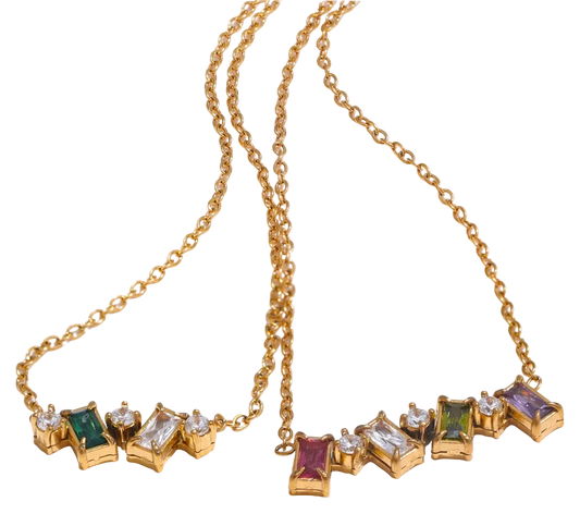 Gold necklace with colorful gemstones