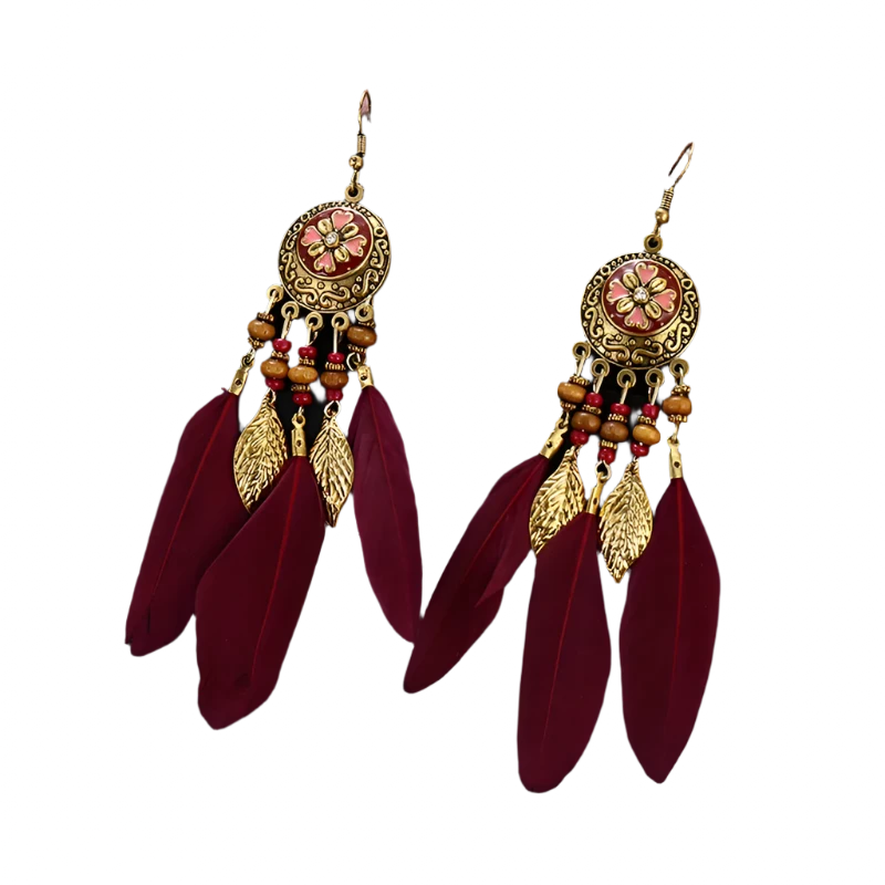 Boho-Vintage Feather Tassel Earrings