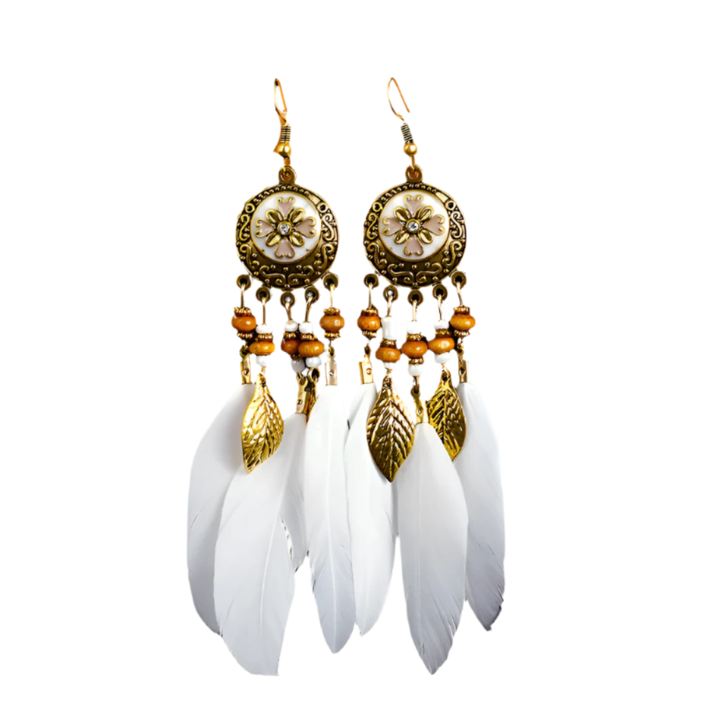 Boho-Vintage Feather Tassel Earrings