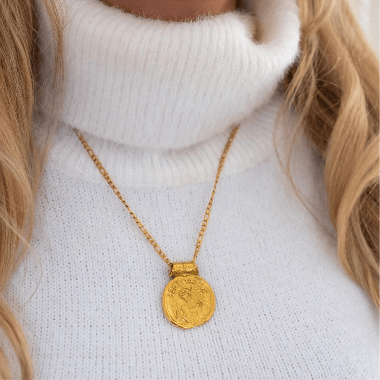 Golden_Zodiac_Vintage_Necklace-on model