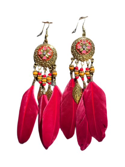 Boho-Vintage Feather Earrings