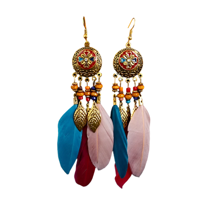 Boho-Vintage Feather Earrings