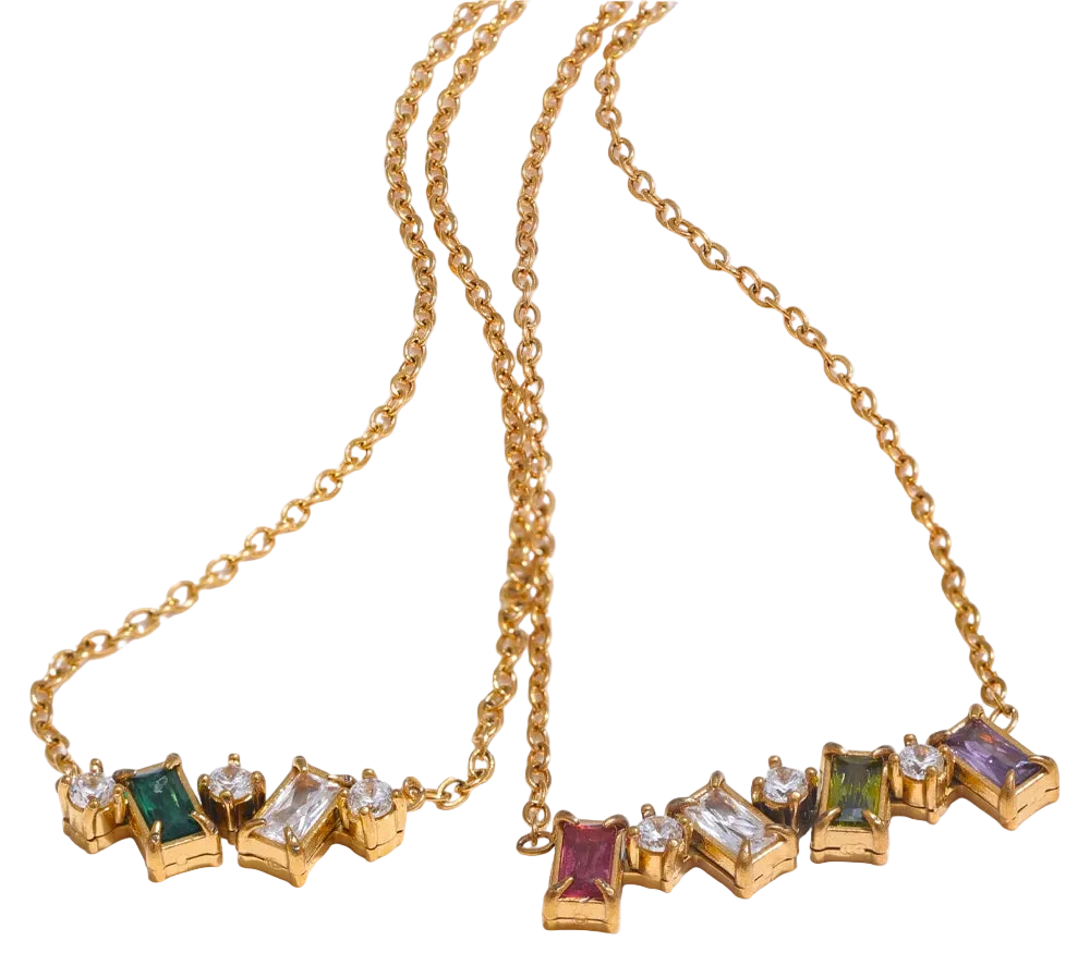 Gold necklace with colorful gemstones 