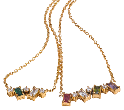 Gold necklace with colorful gemstones 