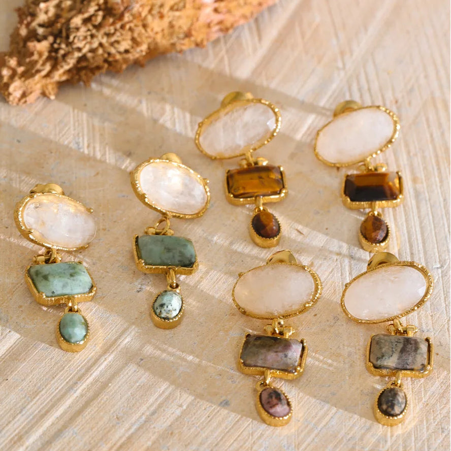 dangle earrings with various natural stone 
