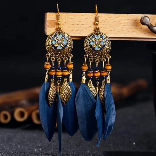 Feather tassel earrings, bohemian drop style, perfect for summer and music festivals