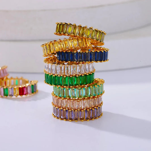 Elegant eternity ring, stainless steel, colourful zircon stones, stackable and adjustable for perfect fit