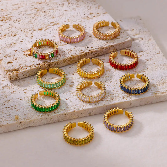 Adjustable zircon eternity ring, vibrant coloured stones, stainless steel, elegant gift idea, mix, match and layer