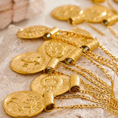 Golden zodiac vintage necklace, 18K gold PVD, waterproof, minimal astrology jewellery