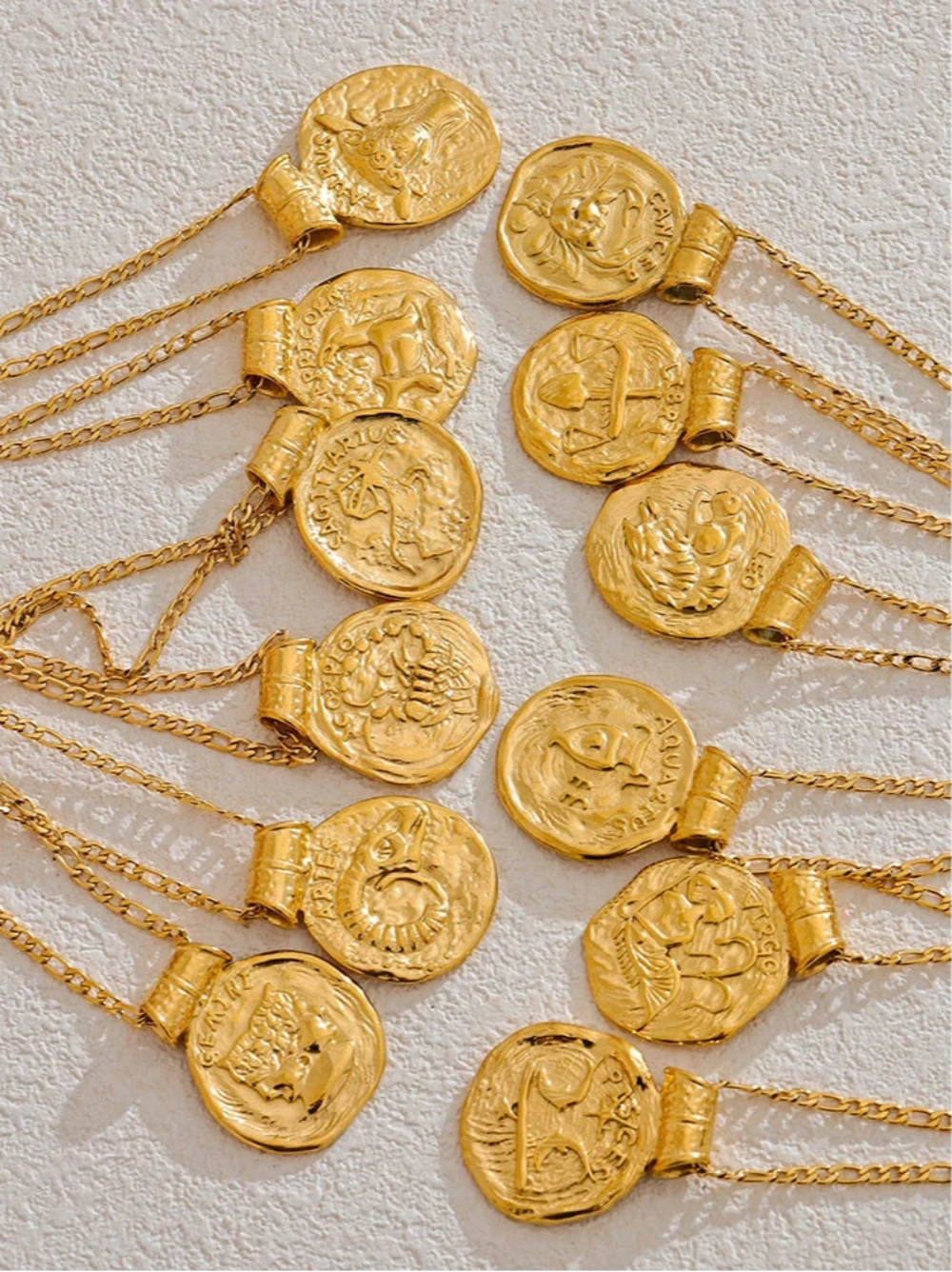 18K gold zodiac necklace, waterproof vintage pendant, astrology-themed minimalist jewellery