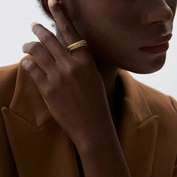 Statement stackable ring, PVD 18K gold, waterproof finish, modern, classic, and bold design