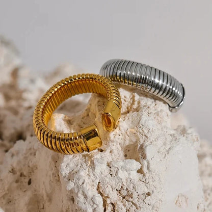 Statement stackable ring, PVD 18K gold, waterproof finish, modern, classic, and bold design