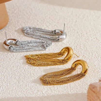 Statement chain dangle earrings, 18K gold PVD plated, waterproof, bold minimalist design