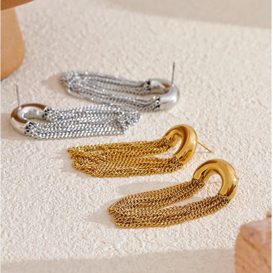 Statement chain dangle earrings, 18K gold PVD plated, waterproof, bold minimalist design