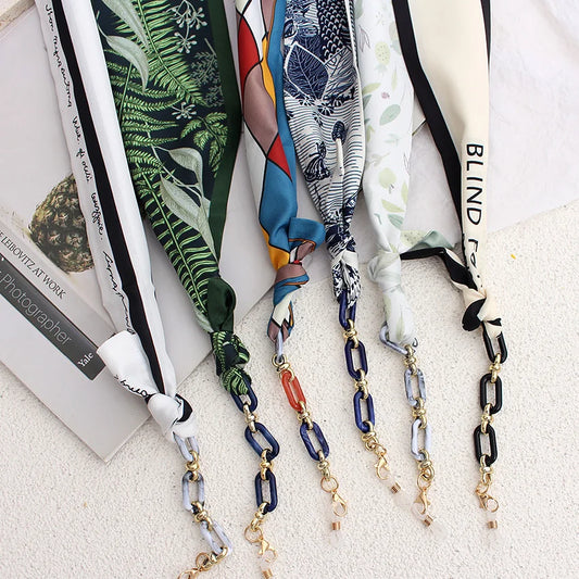 Boho silk chain sunglasses strap, lanyard style, stylish eyewear accessory for summer, sunglass holder